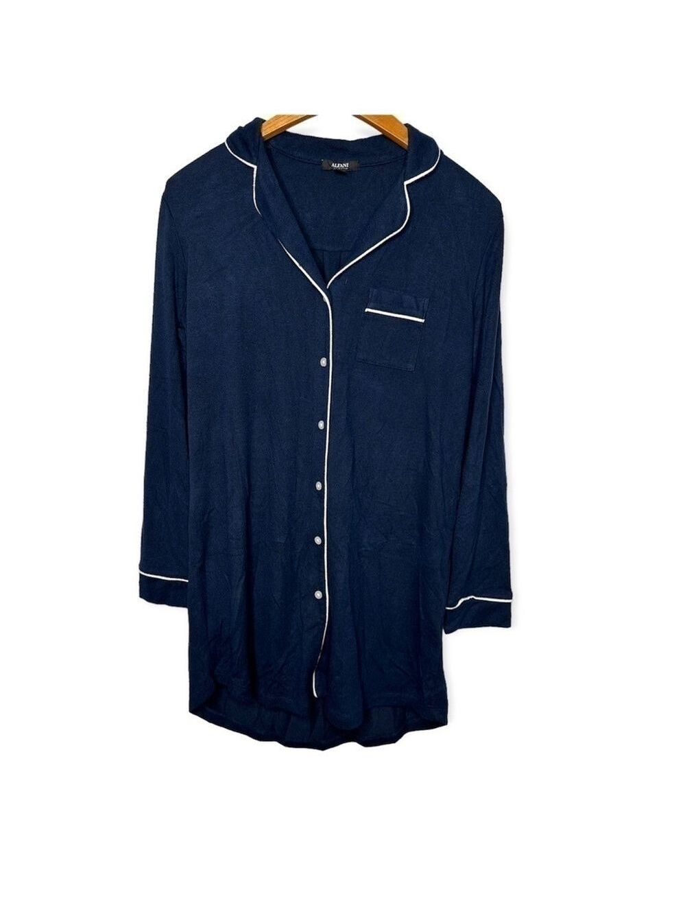 Alfani Long Sleeve Blue Button Front Lounge Shirt Size Xs